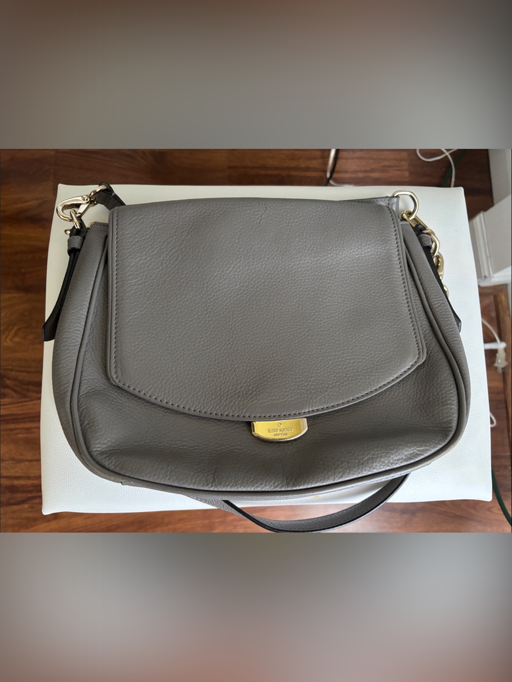 kate spade Pebbled Gray Leather Shoulder Bag with Gold Hardware